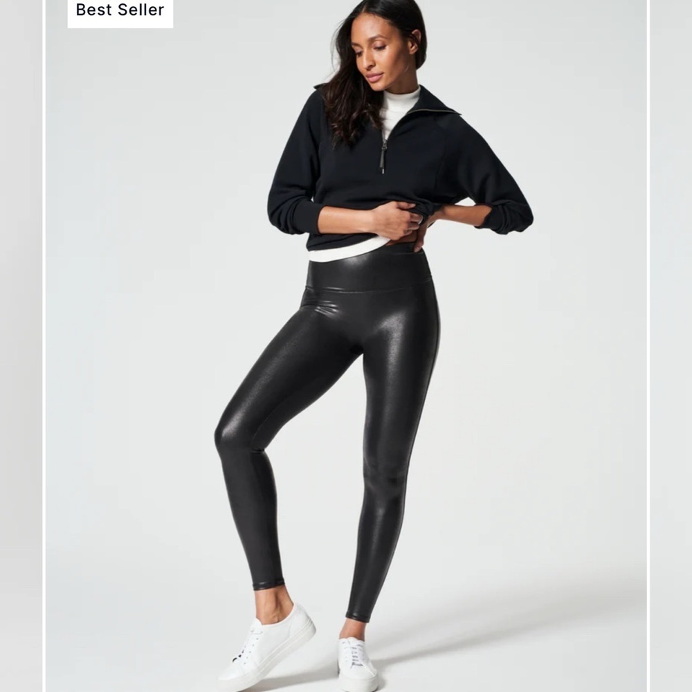 NWT SPANXshape Faux Leather Black Leggings XL